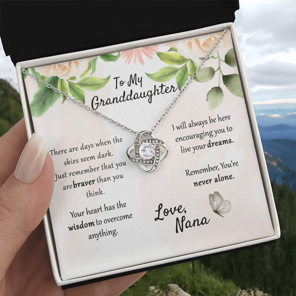 To My Granddaughter Love Knot Necklace From Nana, Grandma, Jewelry Gift For Granddaughter, Nana And Granddaughter Jewelry Gift On Birthday, Xmas, Graduation Gift You're Never Alone Necklace