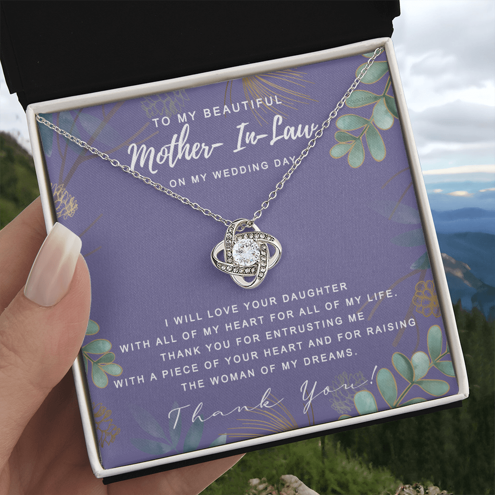 Wedding Day Necklace Gift For Mother In Law, To My Beautiful Mother In Law Love Knot Necklace From Daughter In Law, Thank You Necklace Gift For Mother From Daughter, Mother In Law On My Wedding Day