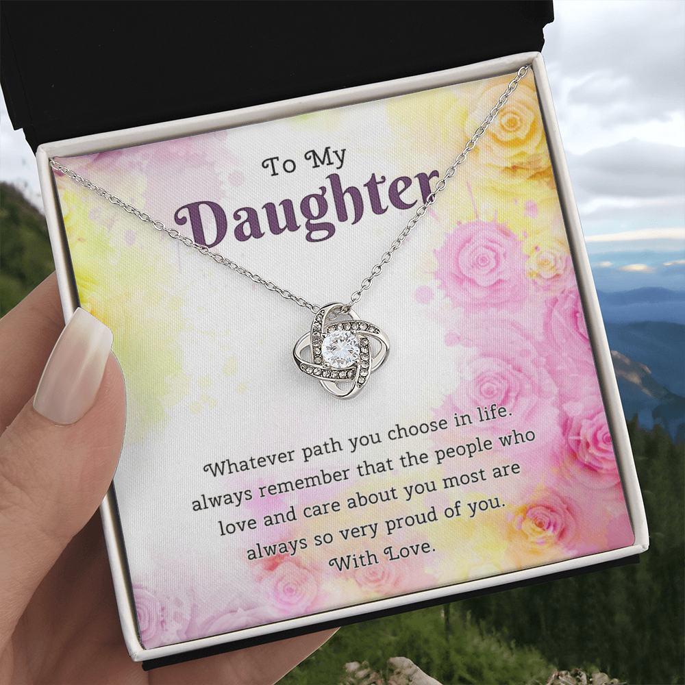 To My Daughter Love Knot Necklace From Paren, Flower Daughter Gift Necklace, Mother And Daughter Love Knot Necklace, Daughter Gift Necklace From Father, Mother To Daughter Jewelry Gift For Girls