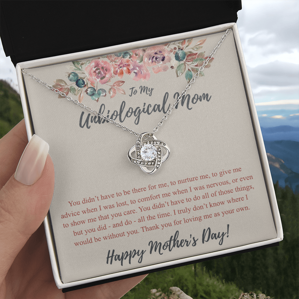 To My Unbiological Mom Necklace From Daughter, Bonus Mom Gift Love Knot Pendant For Her, Mother And Daughter Gift Necklace For Mom On Mothers Day, Anniversary, Birthday Gift To Unbiological Mother