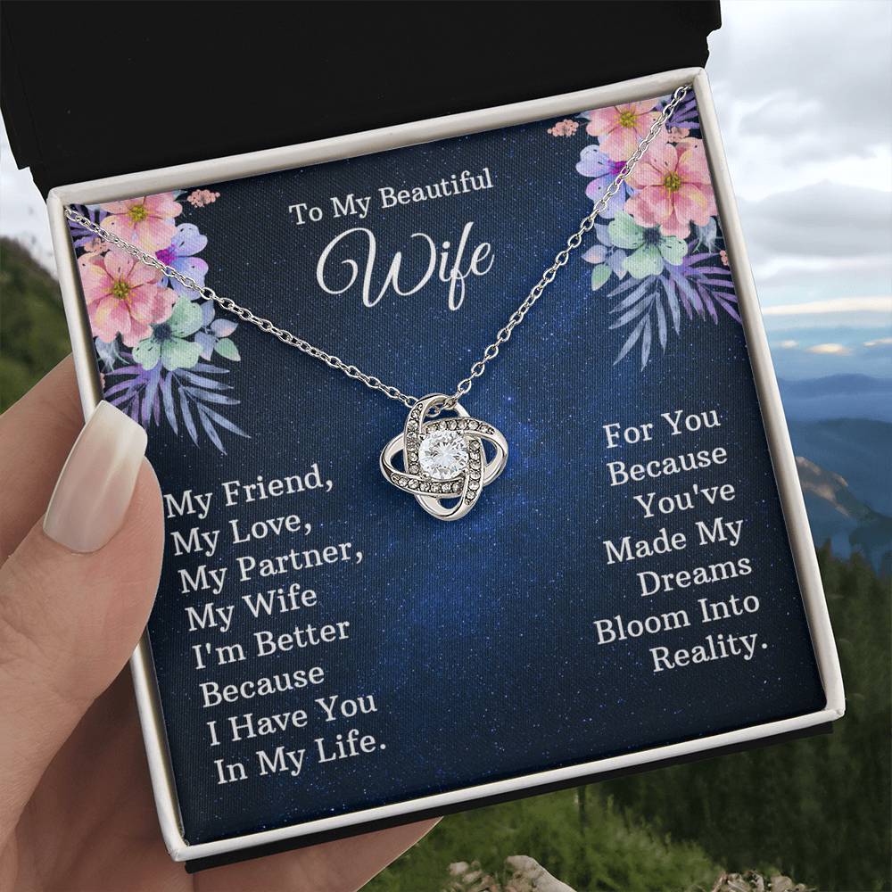 Wife Gift Necklace, To My Beautiful Wife Necklace From Husband, Wife Love Knot Necklace From Husband, Jewelry Gift For Women, My Friend Necklace, My Love Gift Necklace, My Partner Love Knot Pendant