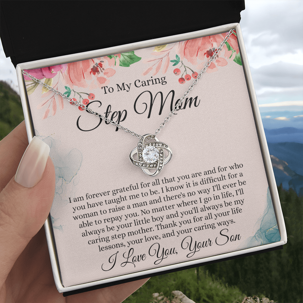 Step Mom Gift Necklace, To My Caring Step Mom Love Knot Necklace From Son, Grateful For All Necklace Gift For Step Mom, Jewelry Gift For Women, Step Mom Pendant, Birthday Gift Necklace For Step Mom