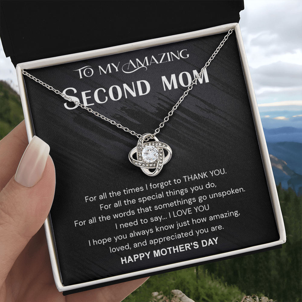 To My Amazing Second Mom Necklace From Daughter, Jewelry Gift For Women, Mother Happy Mother's Day Knot Pendant Gift For New Mom, Mother's Day Necklace Gift For her, Mother And Daughter Necklaces