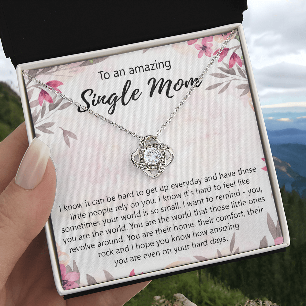 Single Mom Gift Necklace, To An Amazing Single Mom Love Knot Necklace Gift From Daughter In Law, Mother And Daughter Gift Necklace Personalized Gift Pendant, Love Knot Necklace Gift For Mom Penda