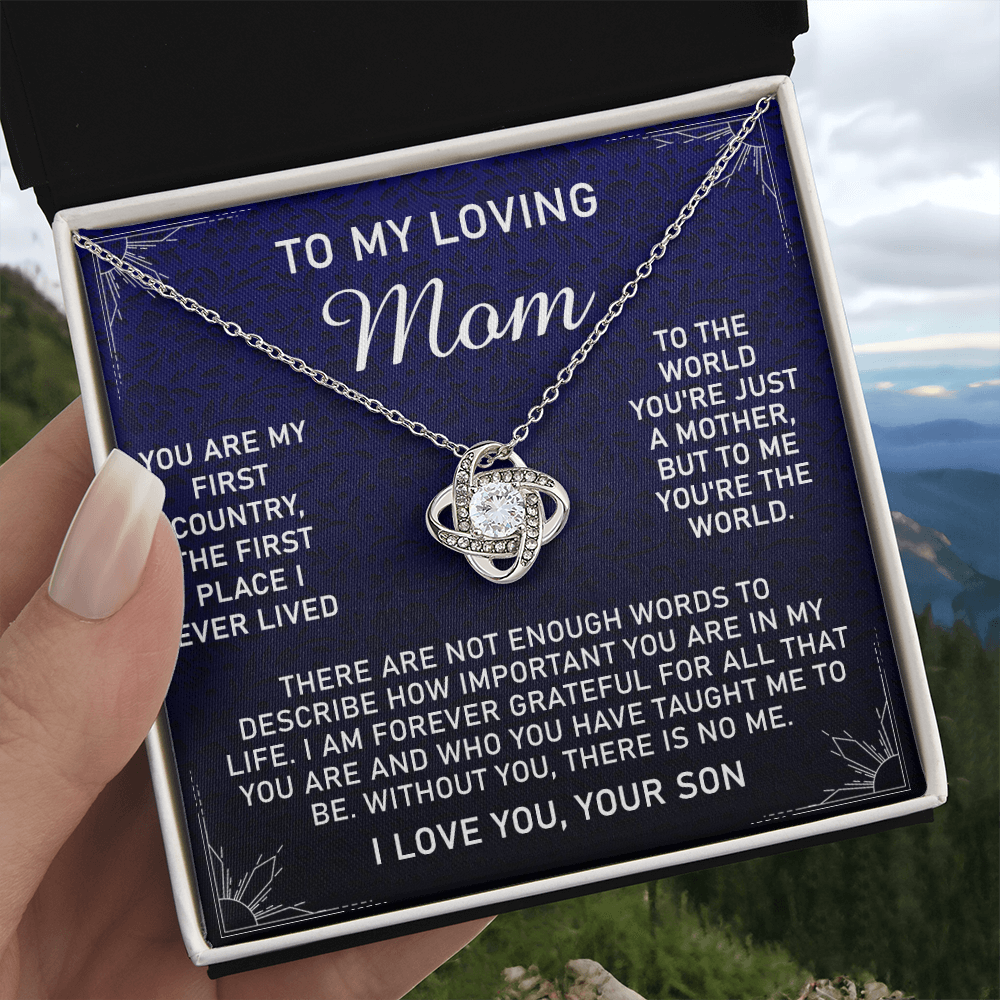 Loving Mom Gift Necklace, Mother's Day Jewelry Gift For Mom, To My Loving Mom Love Knot Necklace Gift for Mom, Birthday Gift Anniversary Mother And Son Gift Pendant, To My Mom Necklace from Son