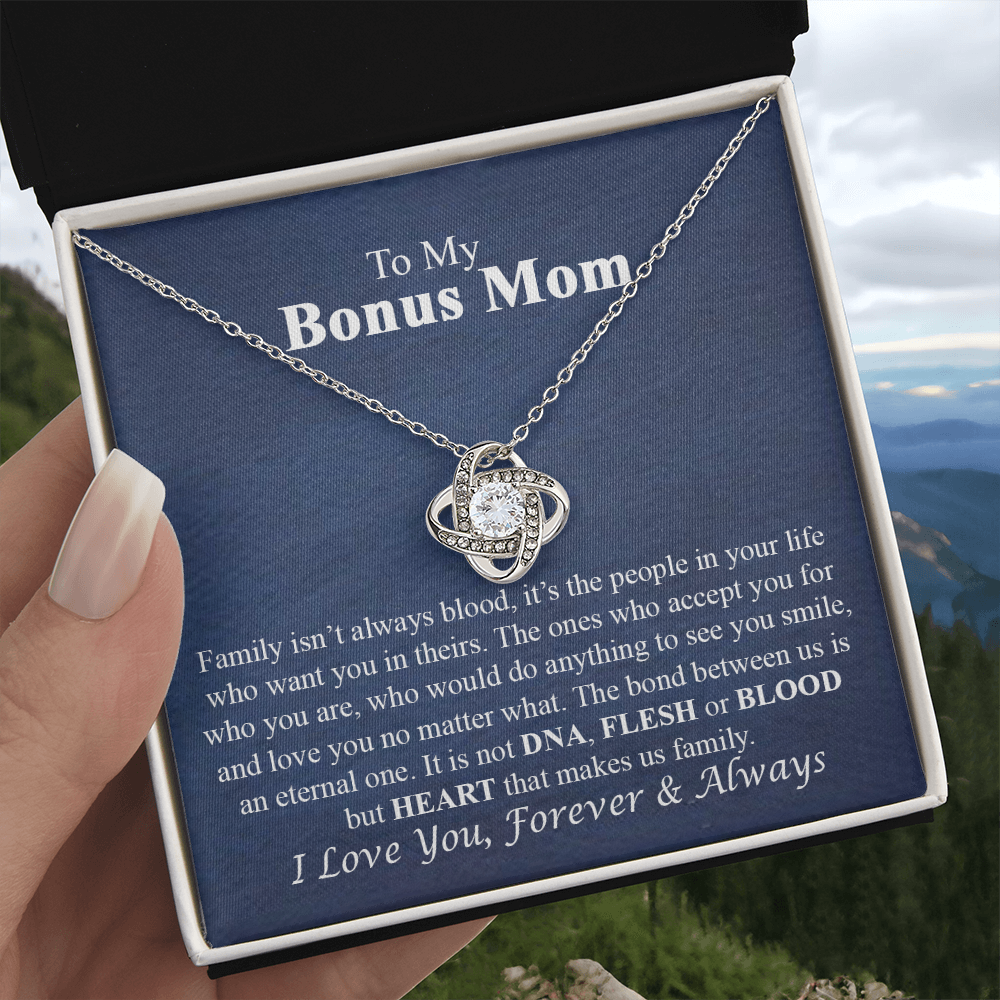 To My Bonus Mom Necklace From Bonus Daughter, Bonus Mom Gift Necklace, Bonus Mother Jewelry For Women, Necklace Gift For Mom On Mothers Day, Anniversary, Birthday Gift Love Knot Pendant For Her