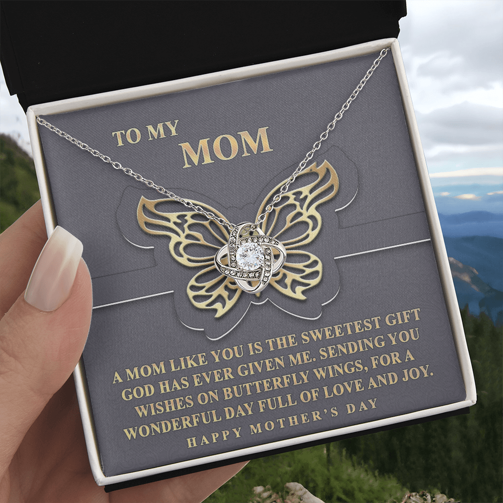 Butterfly Mom Gift Necklace, To My Mom Love Knot Necklace From Dayghter, Happy Mother's Day Necklace Gift For Mom, Mother And Daughter Gift Necklace To Mom On Mother's Day, Jewelry Gift For Women