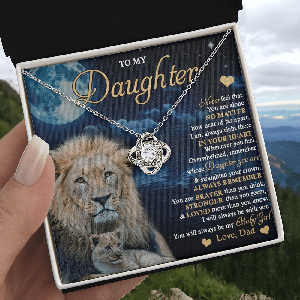 Daughter Gift Necklace From Dad, To My Daughter Lion And Dad Necklace, Love Knot Necklace for Daughter Gift On Birthday Gift Christmas Graduation Gift Jewelry Gift For Girls, Little Girl Necklace
