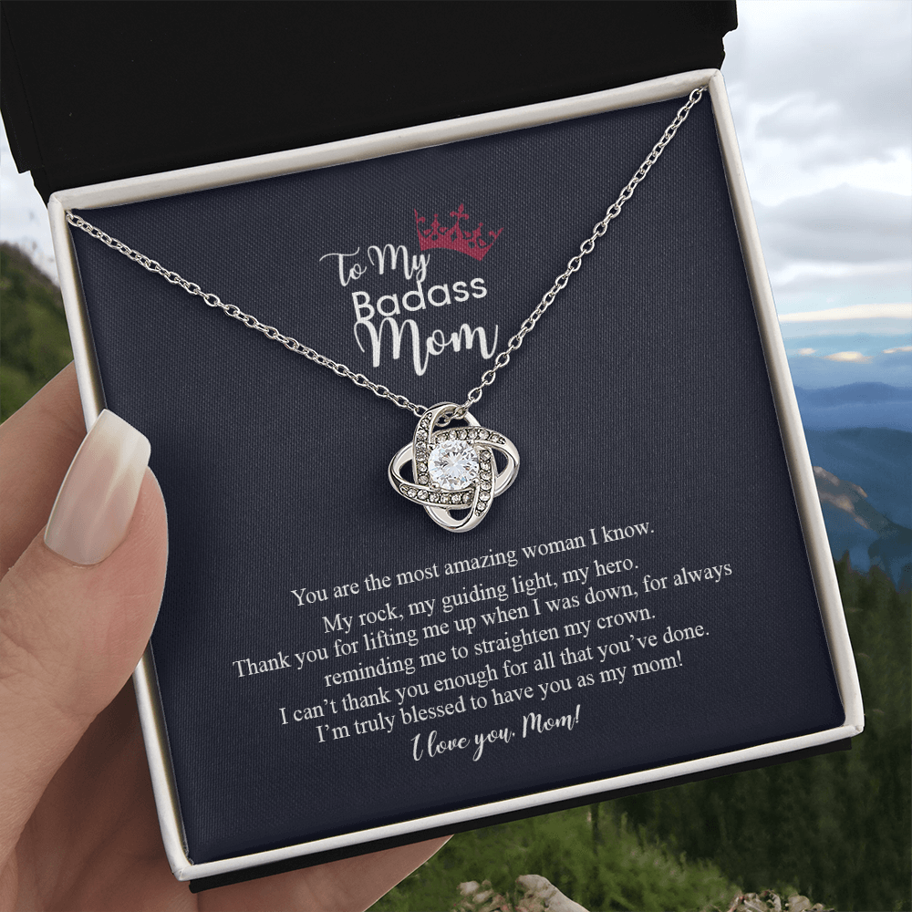 To My Badass Mom Love Knot Necklace, Gift For Mom Mother's Day Birthday Gift
