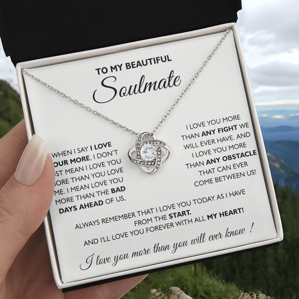To My Beautiful Soulmate Love Knot Necklace From Husband To Wife, Girlfriend, Soulmate Gift Love Knot Pendant On Valentines Day Christmas for Her Romantic All My Heart Jewelry Gift For Women