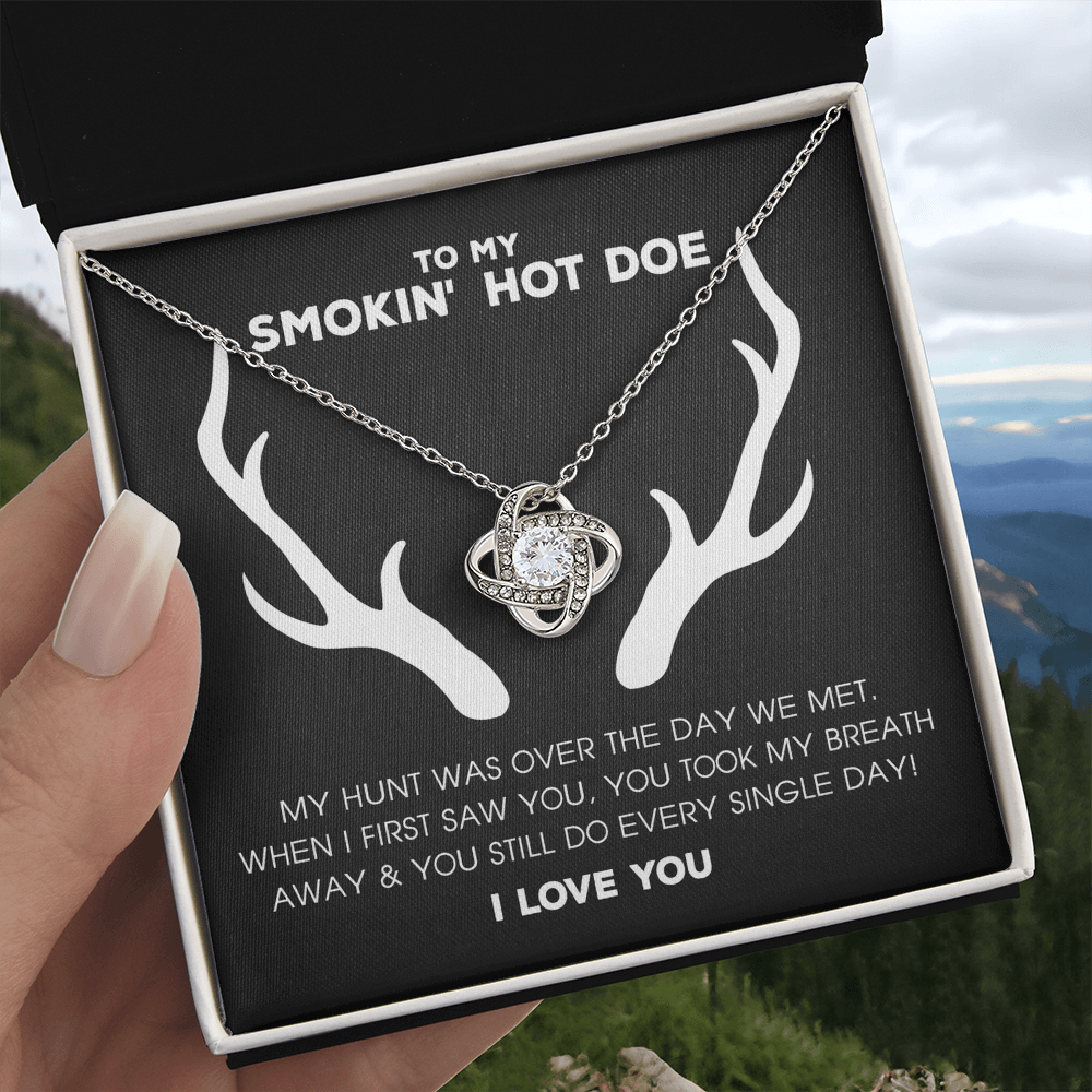 To My Smokin' Hot Doe Necklace From Husband, Jewelry Gifts For Women, My Wife Love Knot Pendant Gift For Soulmate, Personalized Gift Necklace for Smokin Hot Doe Future Wife Soulmate Girlfriend