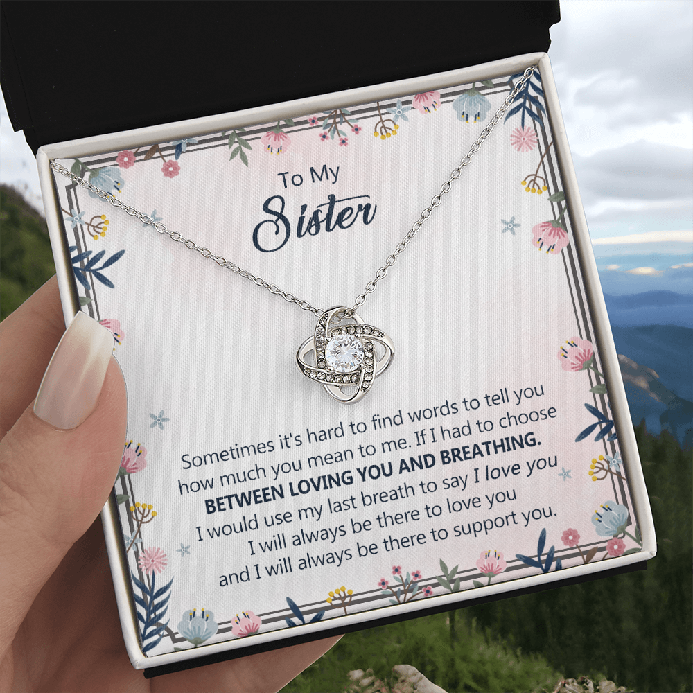 To My Sister Love Knot Necklace From Brother, Pendant Inspirational Gift Necklace For Sister, Jewelry Gift For Girls, Women Teen Sisters Gifts Necklace, Loving You And Breathing Necklace For Sister