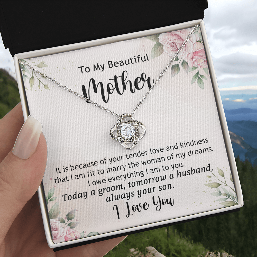 To My Beautiful Mother Necklace From Son, The Love Knot Necklace Gift For Mom, Mother, Bonus Mom Gift Necklace, Beautiful Mom Gift Necklace For Her, Mother's Day Necklace Jewelry For Mother, Moms
