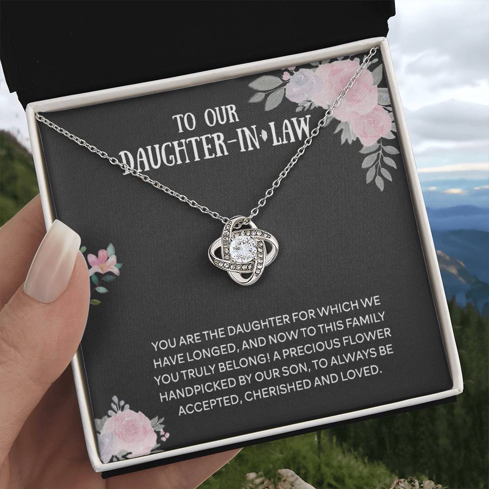 Personalized Gift Necklace From Mother In Law - Daughter Love Knot, To Our Daughter-In-Law Gift Necklace From Mother-in-Law, Daughter-in-Law Pendant Gift On Birthday Gift, Graduation Gift