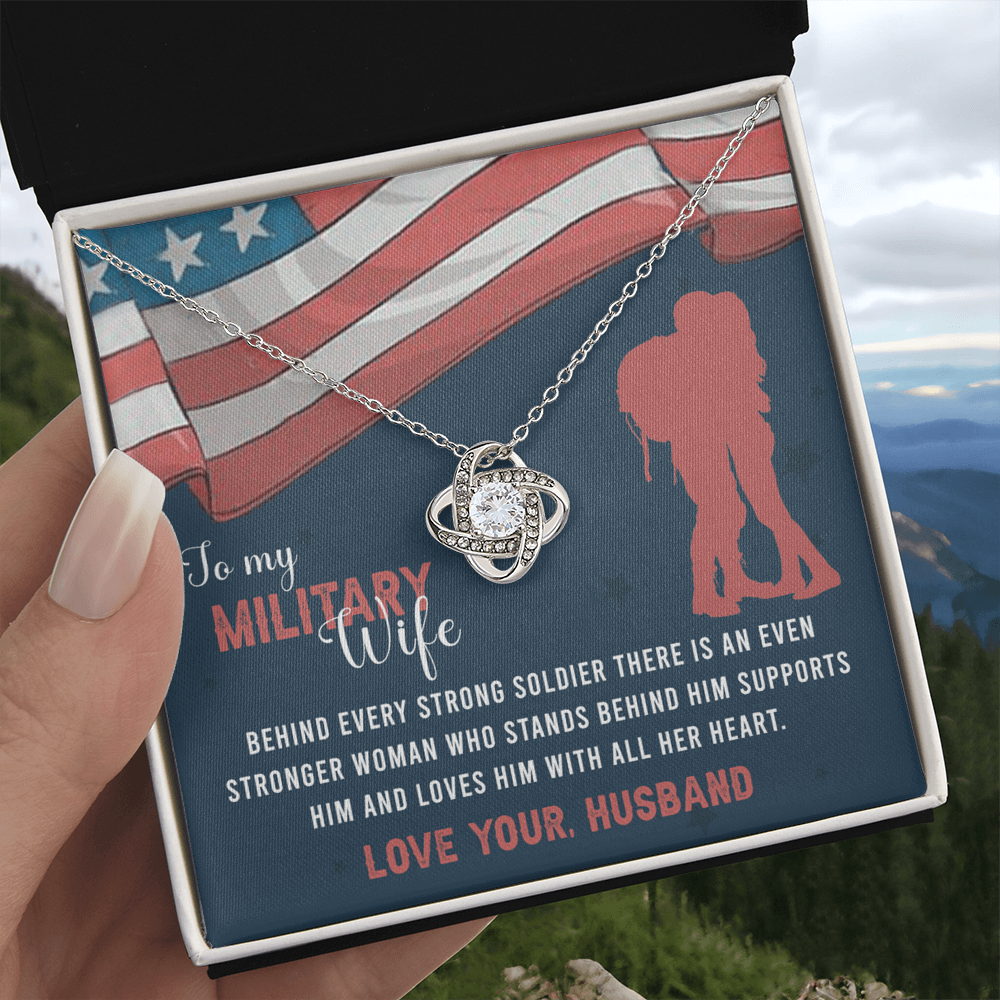 To My Military Wife Necklace From Husband Love Knot Military Necklace Gift For Wife Husband To Wife Love Knot Pendant For Wife Military Jewelry Gift For Women Army Gift Necklace Military Pendant