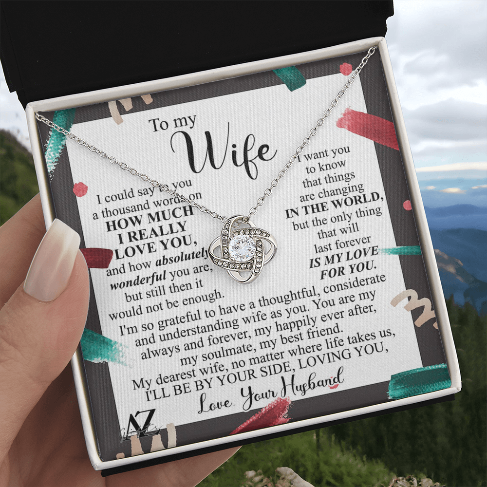Christmas Gift Necklace for Wife Present, Husband Wife Gift Necklace, To My Wife Necklace Gift from Husband, Love Knot Necklace Gift On Xmas Gift, Valentine's Day Long Distance Necklace for Wife