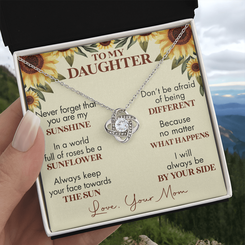 To My Daughter Love Knot Necklace, Gift For Daughter From Mom, Necklace For Daughters, Daughter Gift Necklaces From Mom With Jewelry To My Knot Women Love Mother, Sunflower Daughter Necklace