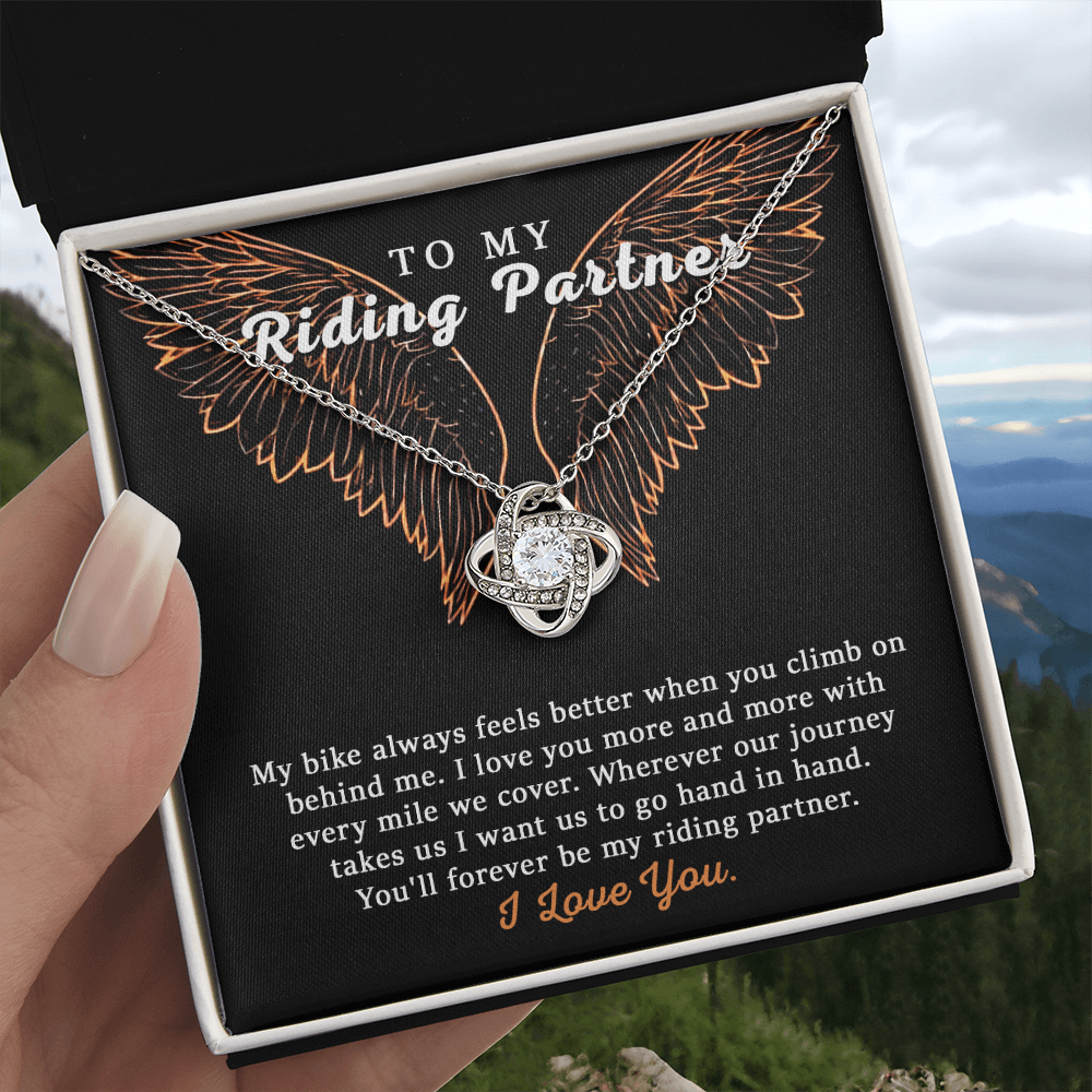 To My Riding Partner Necklace From Husband, Boyfriend, Love Knot Necklace Gift For Riding Partner, Cubic Zirconia Necklace Gift, Bikers Gift Necklace for Her Romantic, Girlfriend Gift Necklace