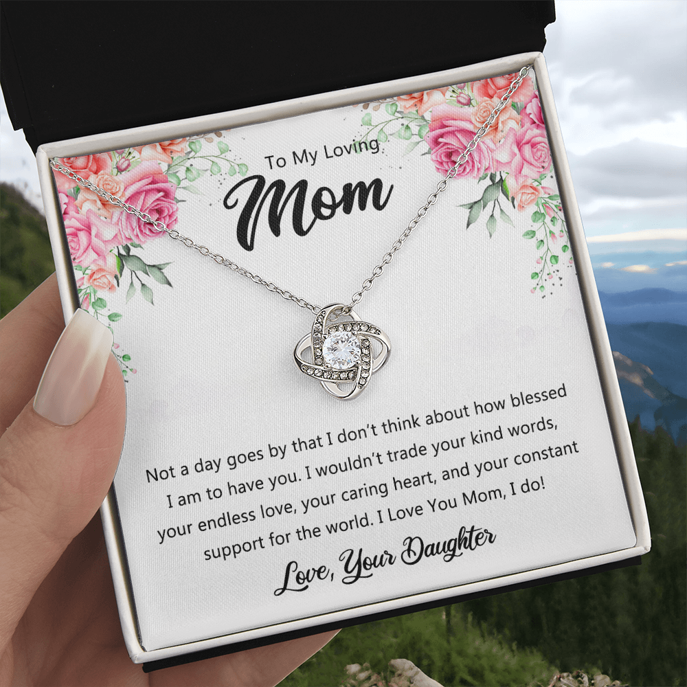 To My Loving Mom Necklace From Daughter, Happy Mother's Day Necklace, To My Mom Love Knot Necklace, Mother And Daughter Necklace Gift For Mom On Mother's Day, Birthday Gift Anniversary Jewelry Gift