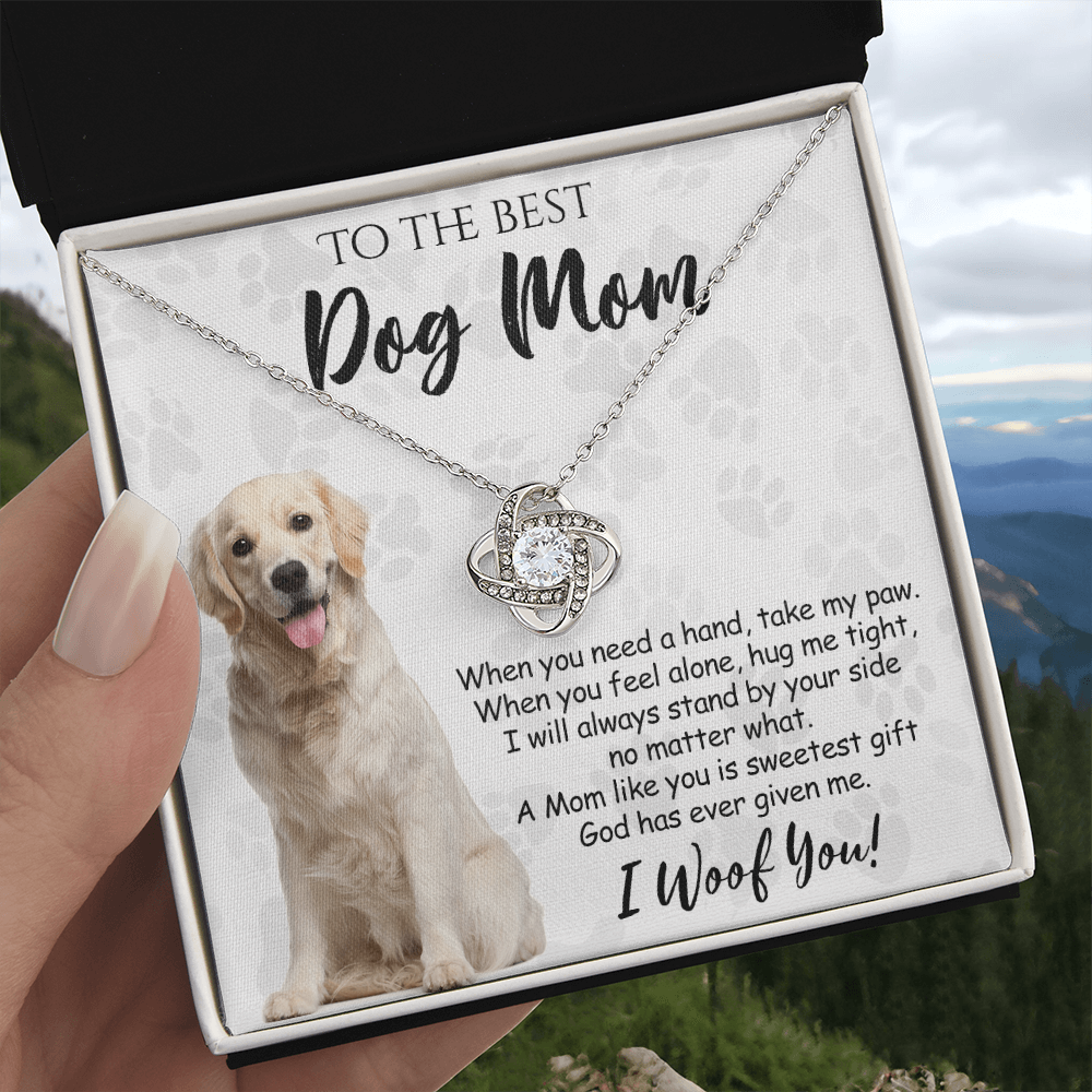 To The Best Dog Mom Love Knot Necklace From Daughter Mother's Day Necklace Gift, Golden Retriever Love Knot Pendant, Jewelry Gift For Women, Dog Lovers Golden Retriever Gift Necklace I Woof You