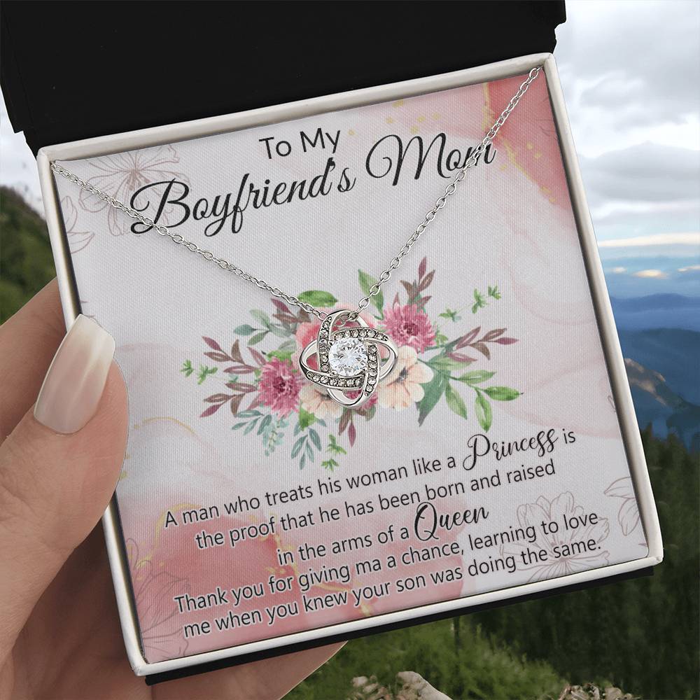 To My Boyfriend's Mom Necklace From Girlfriend, Boyfriends Mom Gift Necklace, Mothers Day Necklace For Boyfriends Mom From Girlfriend, Boyfriends Mom Love Knot Necklace On Mothers Day, Anniversary