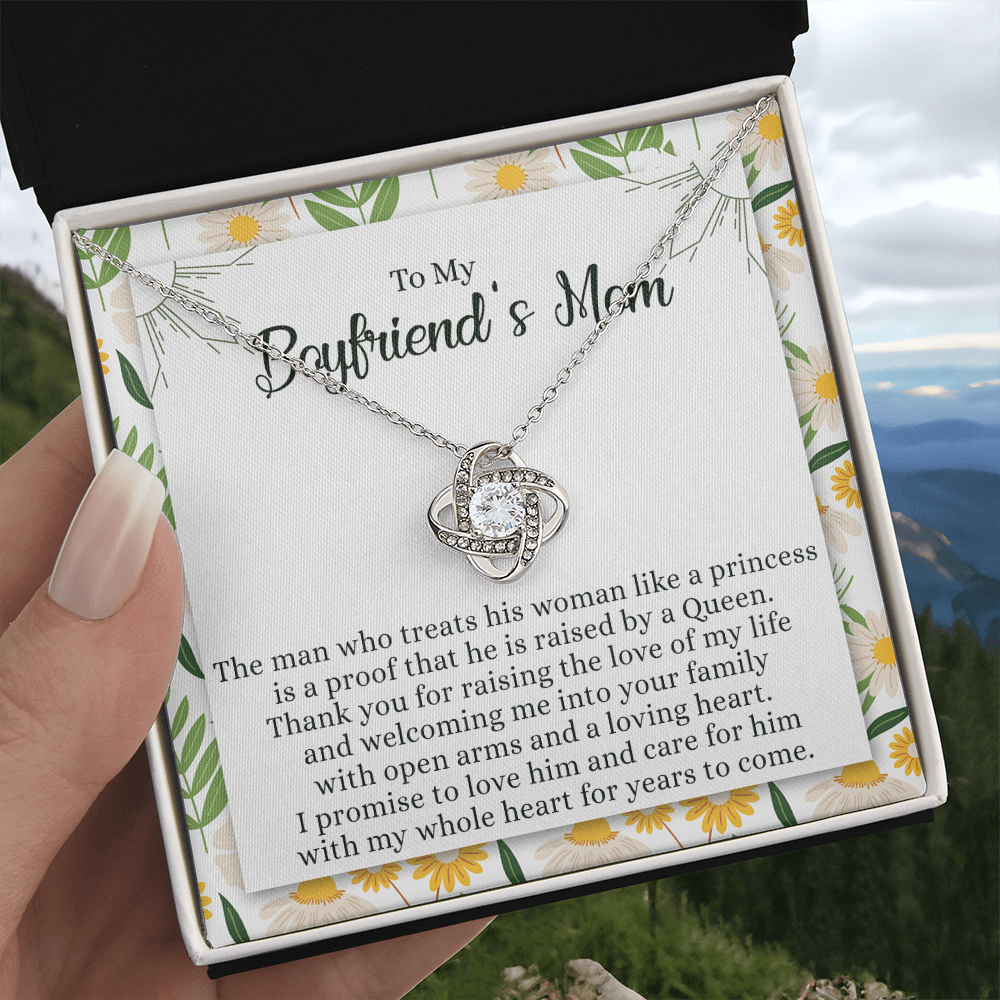 To My Boyfriend's Mom Necklace From Girlfriend Mom Gift Necklace For Boyfriend's Mom, Love Knot Pendant Gift for Bf Mom, Jewelry For Mom On Mothers Day, Birthday, Presents for Mom Necklace for Women