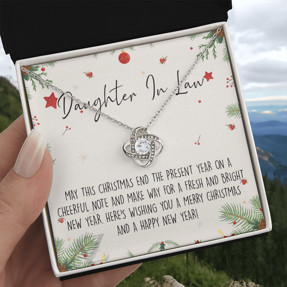 Christmas Jewelry For Girls, Daughter in Law Gift Necklace, Jewelry Gift for Daughter in Law Gift from Mother in Law, Daughter in Law Xmas Love Knot Necklace Holiday Gift From In Law