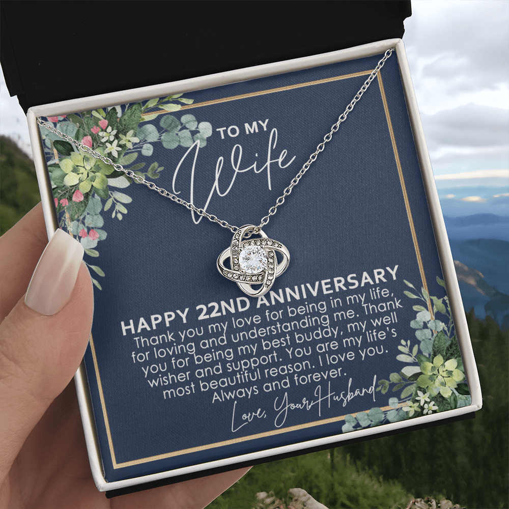 To My Wife Necklace From Husband, Happy 22nd Anniversary Love Knot Necklace Gift For Wife Husband To Wife, 22nd Anniversary Jewelry Gift For Women Wife Gift Necklace Soulmate Gift Pendant Necklace