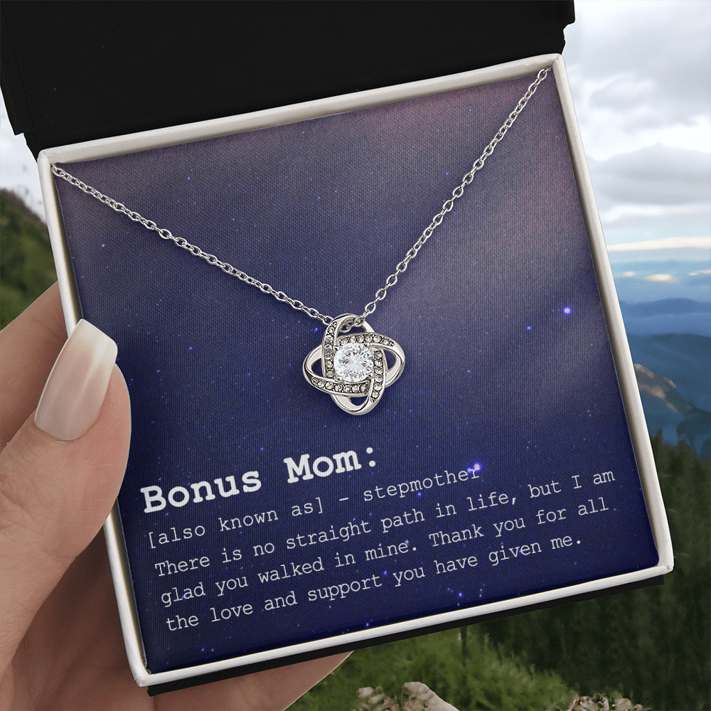 To My Bonus Mom Necklace From Bonus Daughter, Bonus Mom Gift Necklace, Jewelry For Mom, Stepmother Gift Necklace, Love Knot Pendant For Women, Thank You For Mom Card Gift Bonus Mom On Mothers Day