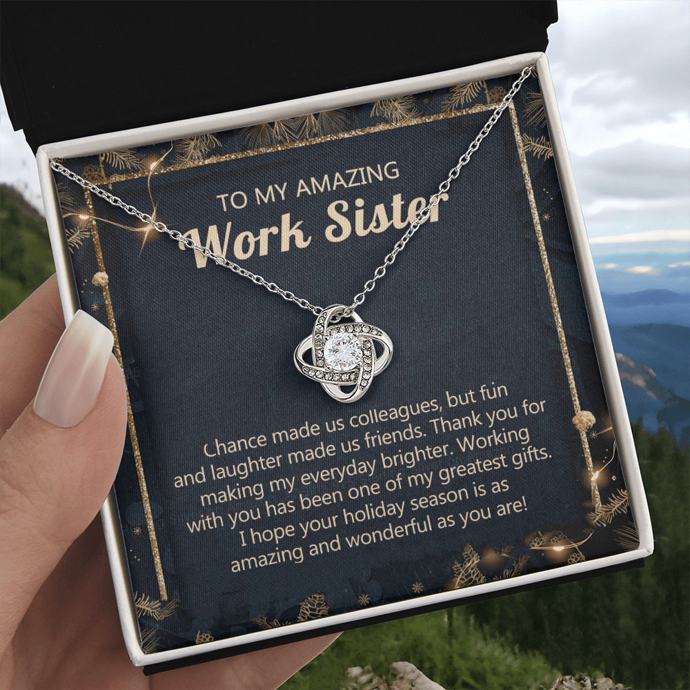 To My Amazing Work Sister Love Knot Necklace From Brother, Best Friend Gift Necklace for Colleague Christmas Pendant for Work Sister Co-Worker Christmas Colleague Sister Jewelry Gift for Girls Women