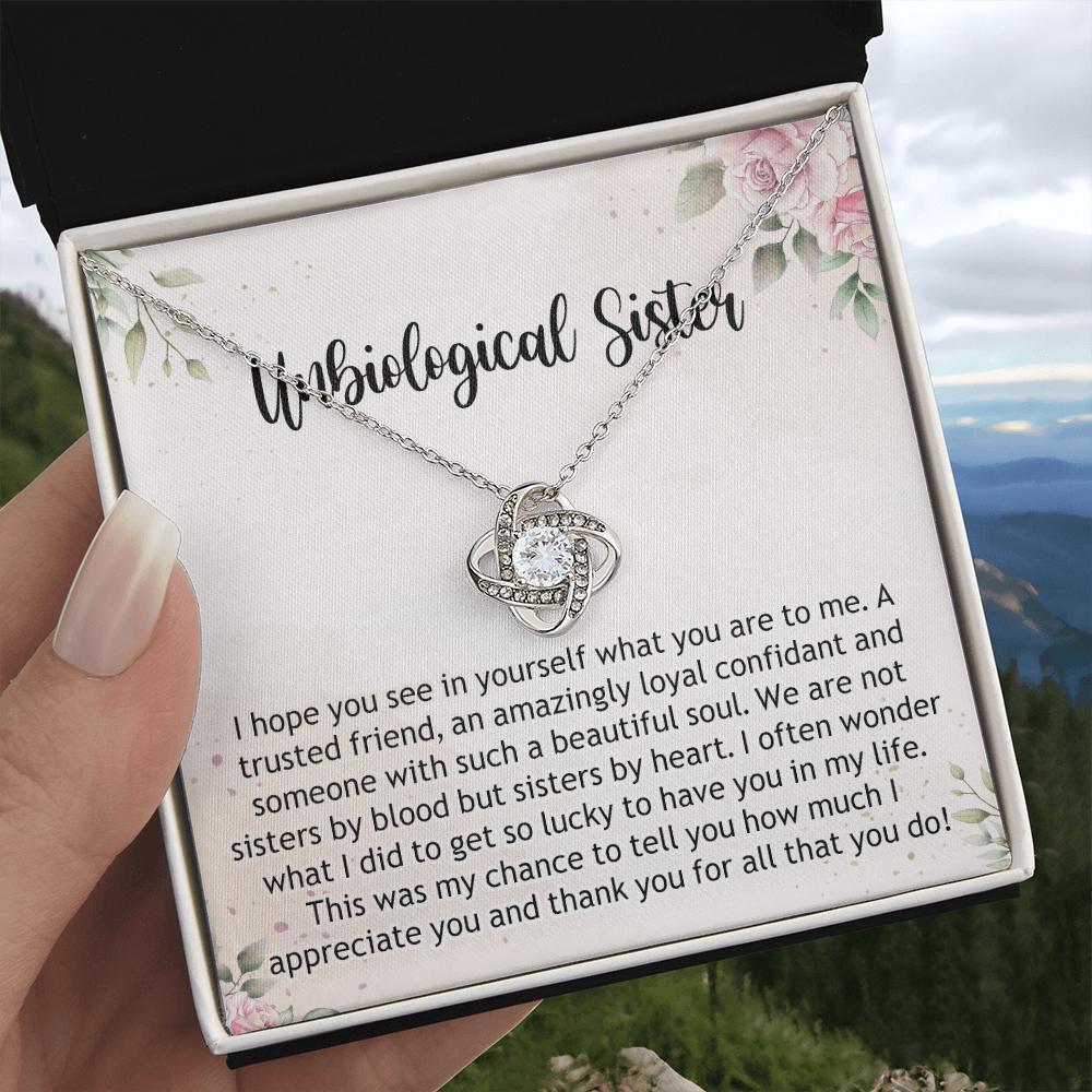 Gifts Necklace For Unbiological Sister, Unbiological Sister Love Knot Necklace Gift For Sister, Unbiological Sister Gift Necklace On Birthday Gift Anniversary To Unbiological Sister Best Friend Gift