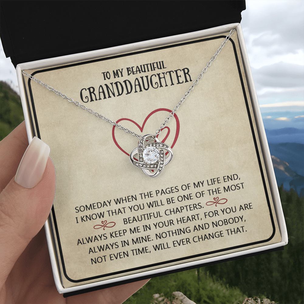 Granddaughter And Grandma Necklace, Love Knot Necklace For Granddauhter - To My Beautiful Granddaughter Necklace From Grandma, Beautiful Chapters Granddaughter Gift Necklace Jewelry To Granddaughter