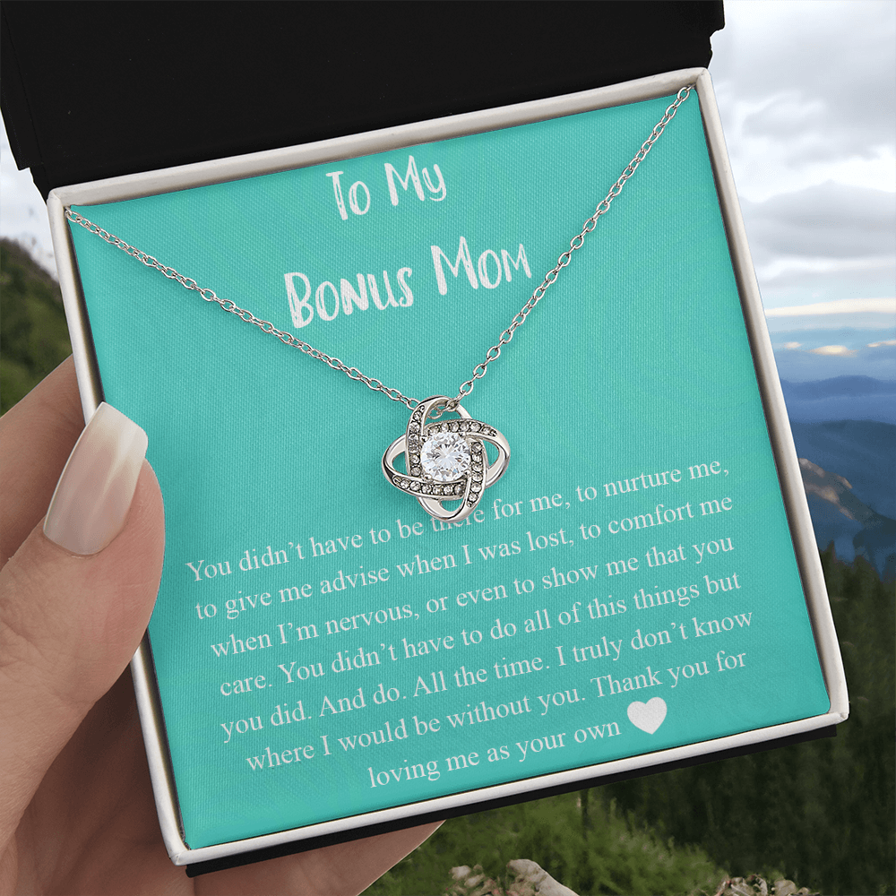 To My Bonus Mom Necklace From Bonus Daughter, Bonus Mom Gift Necklace, Jewelry For Her, Thank You For Loving Mom Necklace Gift On Mothers Day, Anniversary, Birthday Gift Love Knot Pendant For Her