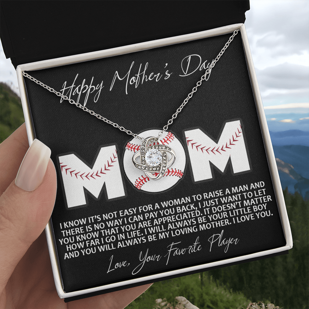 Baseball Mom Gift Necklace, To the Best Baseball Mom Necklace From Daughter, Favorite Player Necklace Gift For Mom, Baseball Mom Love Knot Necklace Jewelry Gift For Women Happy Mother's Day Necklace