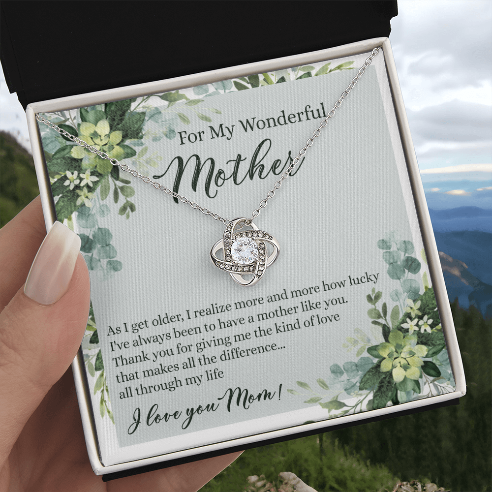 To My Wonderful Mother Love Knot Necklace With Message Card And Gift Box for Mom, Birthday Gift Necklace From Daughter, Mothers Day Necklace Gift for Mom, Thank You Gift Necklace Gift For Women