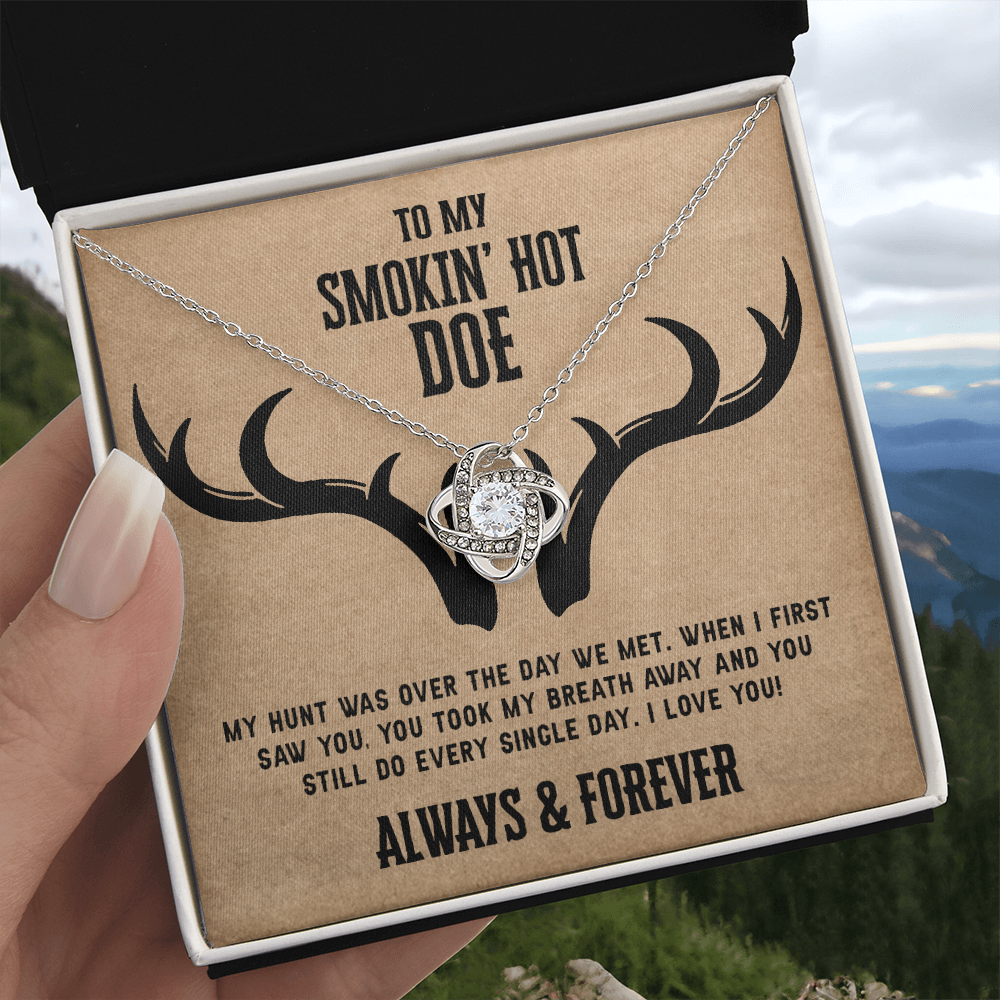 To My Smokin Hot Doe Necklace From Husband, Man, Smokin Hot Doe Gift Necklace For Wife Girlfriend Soulmate Necklace for Wife, Love Knot Pendant Smokin Hot Doe Gift Necklace, Jewelry Gift For Women