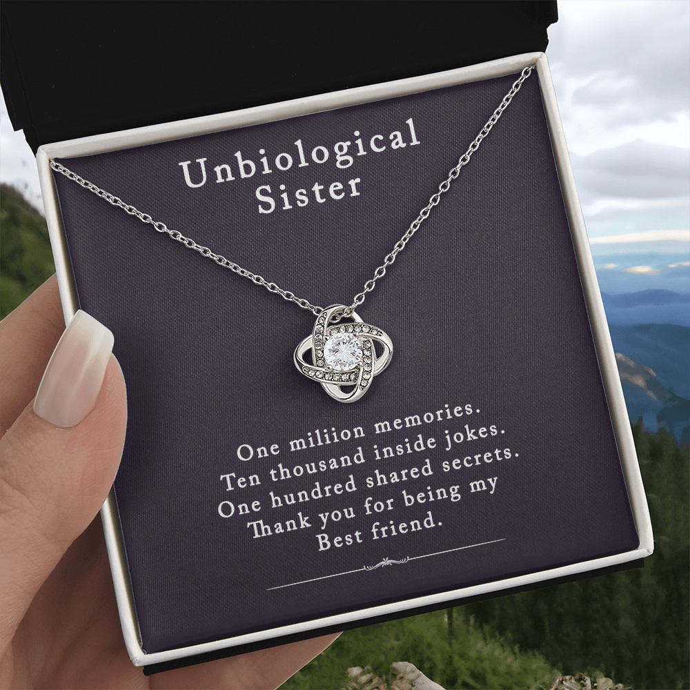 Unbiological Sister Love Knot Necklace, Bonus Sister Gift Necklace, Sister in Law Love Knot Pendant From Brother Sterling Silver Rhinestone Knot Necklace for Sister Birthday Gifts from Sister