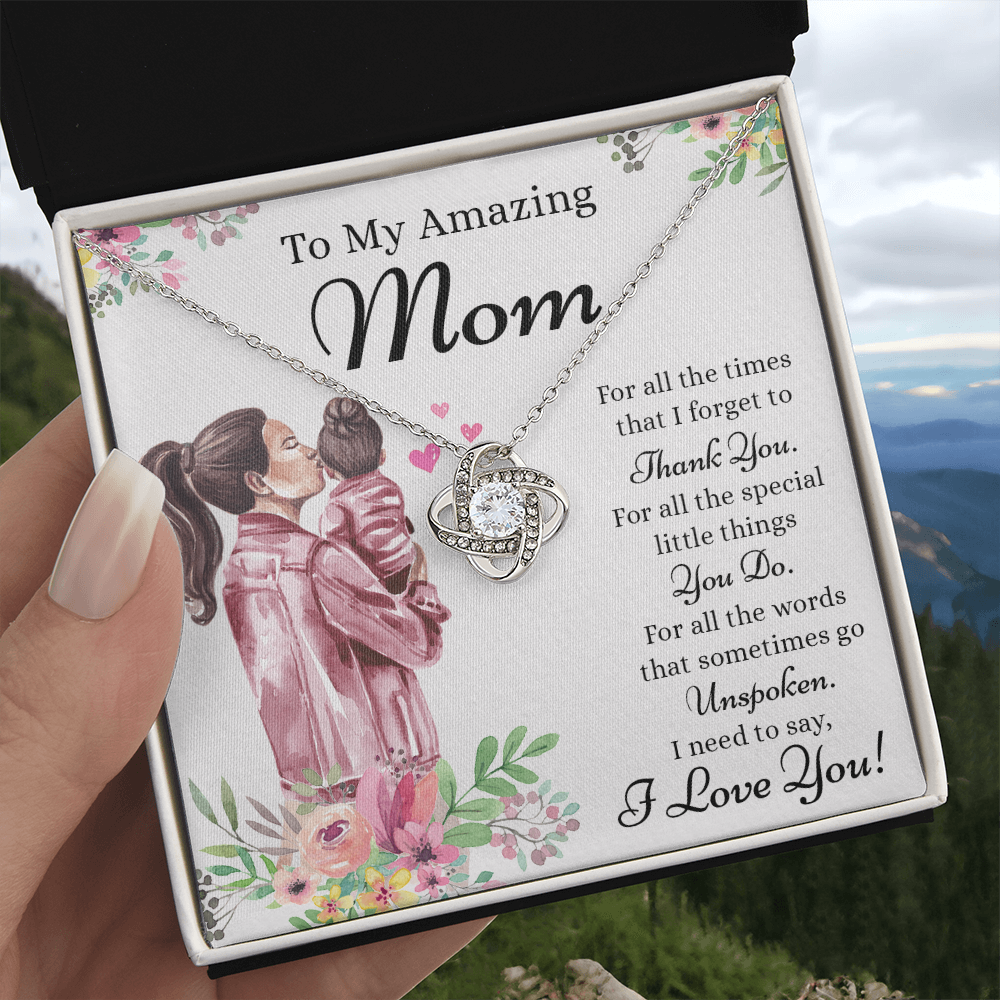 To My Amazing Mom Necklace From Daughter, Thank You For Mom Necklace, Sentimental Gift Necklace for Mom, To Mother Necklace From Her, Jewelry Gift For Women, Mothers Day Knot Pendant Gift I Love You