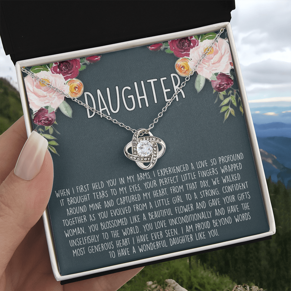 To My Daughter Love Knot Necklace From Parent And Daughter Love Knot Pendant Gift For Daughter From Mother Father To Daughter Love Knot Jewelry Gift For Girls, Wonderful Daughter Necklace
