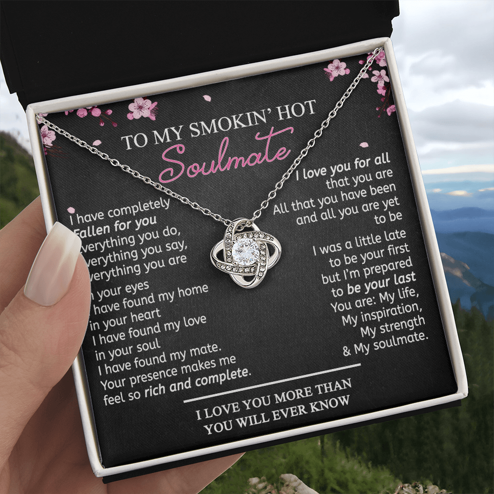 To My Soulmate Necklace From Husband, Boyfriend Romantic Gifts Necklace For Her To My Wife Gift Necklace Jewelry Soulmate Gift For Wife Love Knot Pendant Necklace Gifts for Wife 14k White Gold