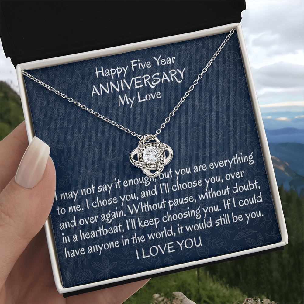 5 Year Gift Anniversary Necklace, To My Wife Necklace From Husband, Wife Love Knot Necklace From Men, Jewelry Gift For Women, Happy Five Year Gift Necklace, Soulmate Gift Love Knot Pendant My Love