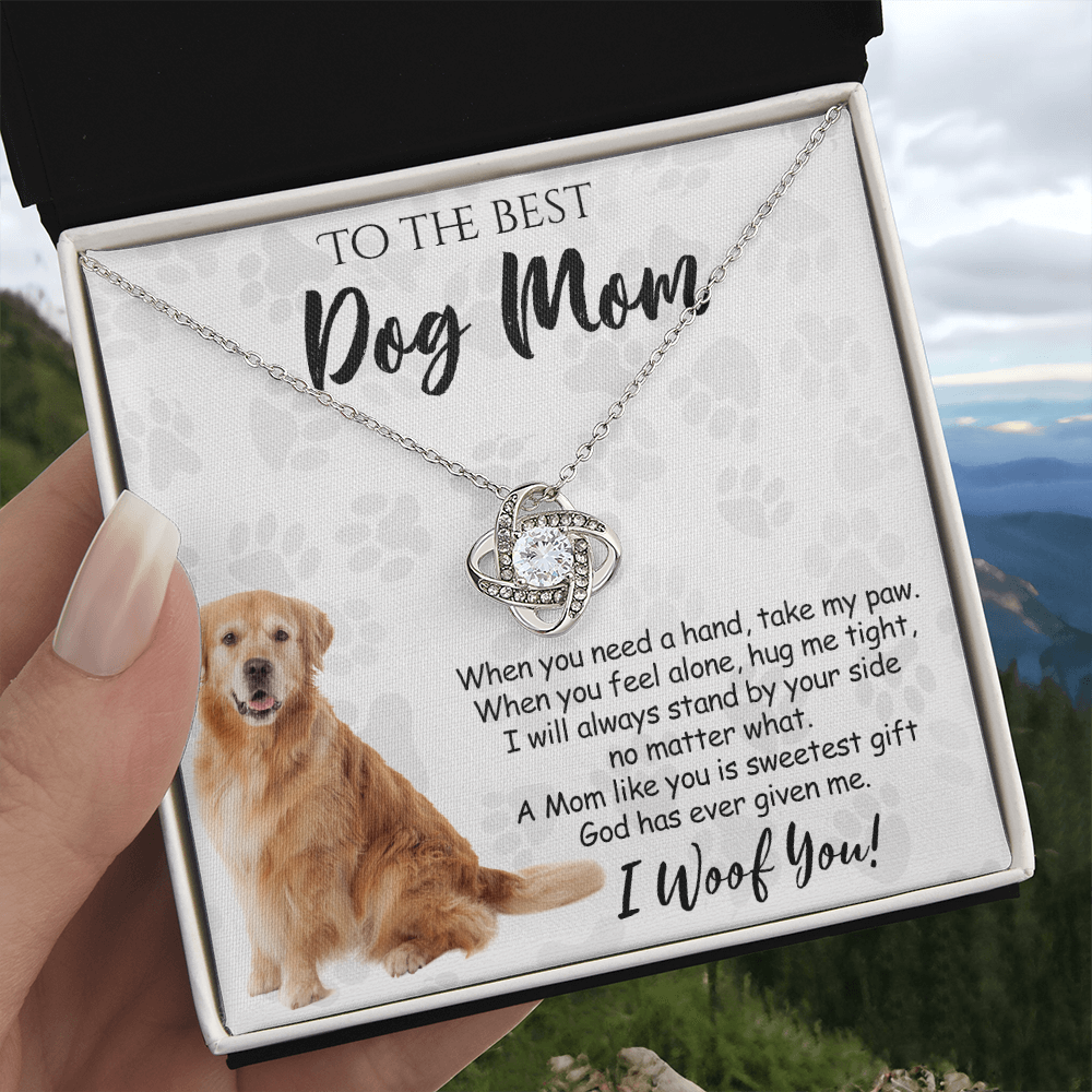 To The Best Golden Retriever Dog Mom Love Knot Necklace Mother's Day, I Woof You Quote Gift Card, Message Card Jewelry For Women, Mom Dog Lovers Golden Retriever Gift Necklace I Woof You Necklace