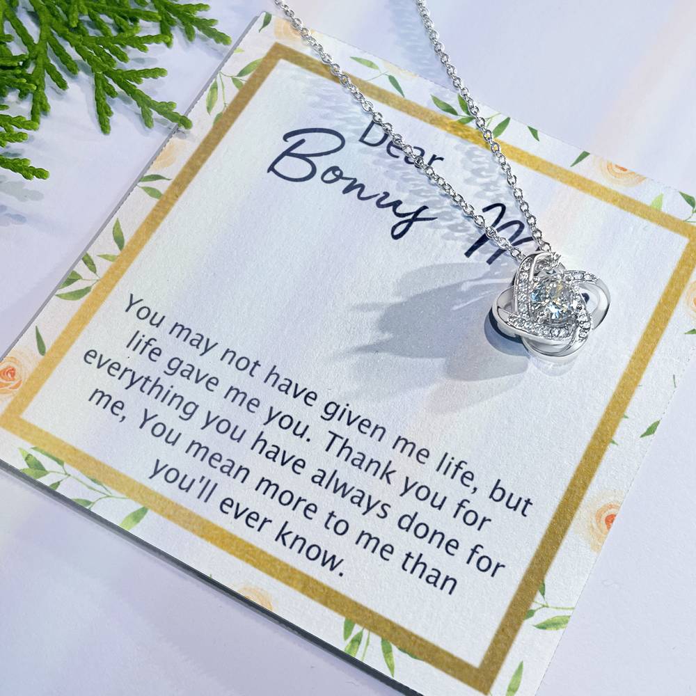 1Dear Bonus Mom Necklace, To My Bonus Mom Love Knot Necklace From Daughter, Son, Bonus Mom Gift Necklace, Daughter And Mother Love Knot Pendant Gift For Mom, Bonus Mom Gift Jewelry Gift For Women Love Knot Necklace 6323