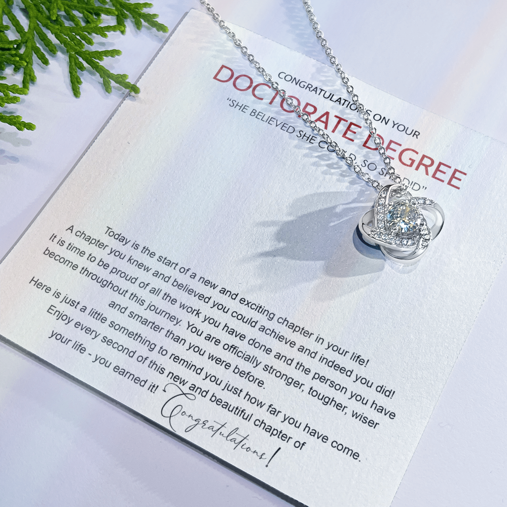 Doctorate Degree Necklace From Mom, Doctorate Degree Love Knot Necklace Gift On PhD Doctoral Graduation, Graduate Graduating, Class of 2025 Congrats Graduation Pendants Gift For Her, Daughter FBA