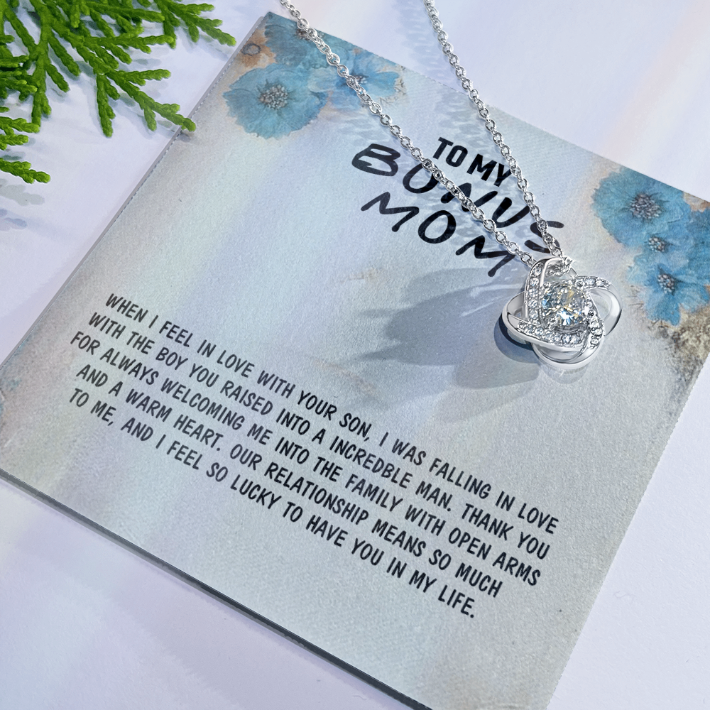 To My Bonus Mom Necklace From Bonus Son, Bonus Mom Gift Necklace, Mother And Son Necklace Gift For Her, Bonus Mother Necklace On Mothers Day, Birthday Gift Anniversary, Bonus Mom Love Knot Necklace