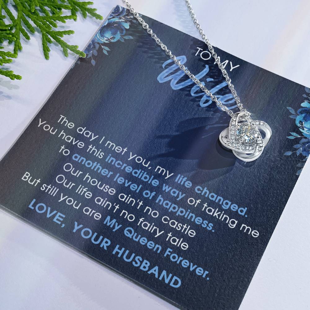 To My Wife Necklace From Husband Pendant Gift For Wife, Wife Gift Necklace, Husband To Wife Gift Love Knot Pendant From Men Jewelry Gift For Women, Soulmate Gift Necklace My Queen Forever Necklace