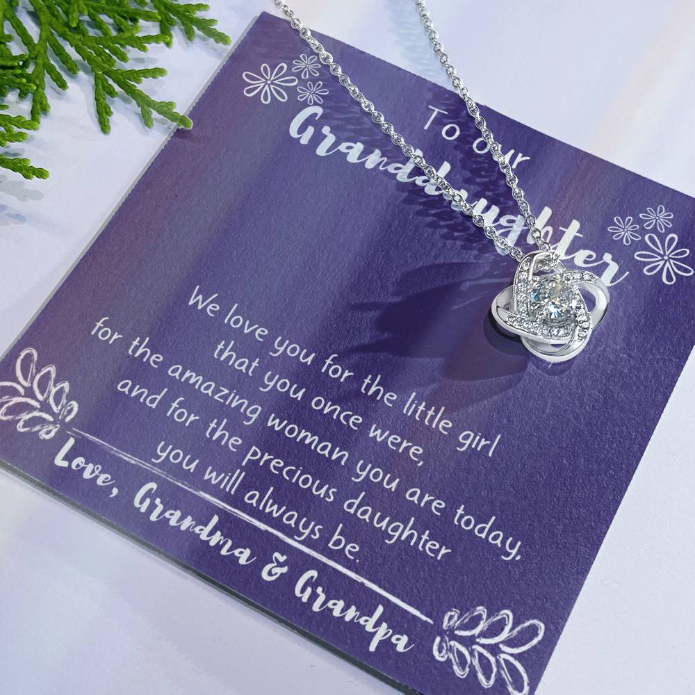 To Our Granddaughter Love Knot Necklace Gift From Grandma And Grandpa, Gifts Necklace For Grandma Grandmother or Grandpa Grandfather To My Granddaughter Graduation Gift Birthday Gift Pendant Jewelry