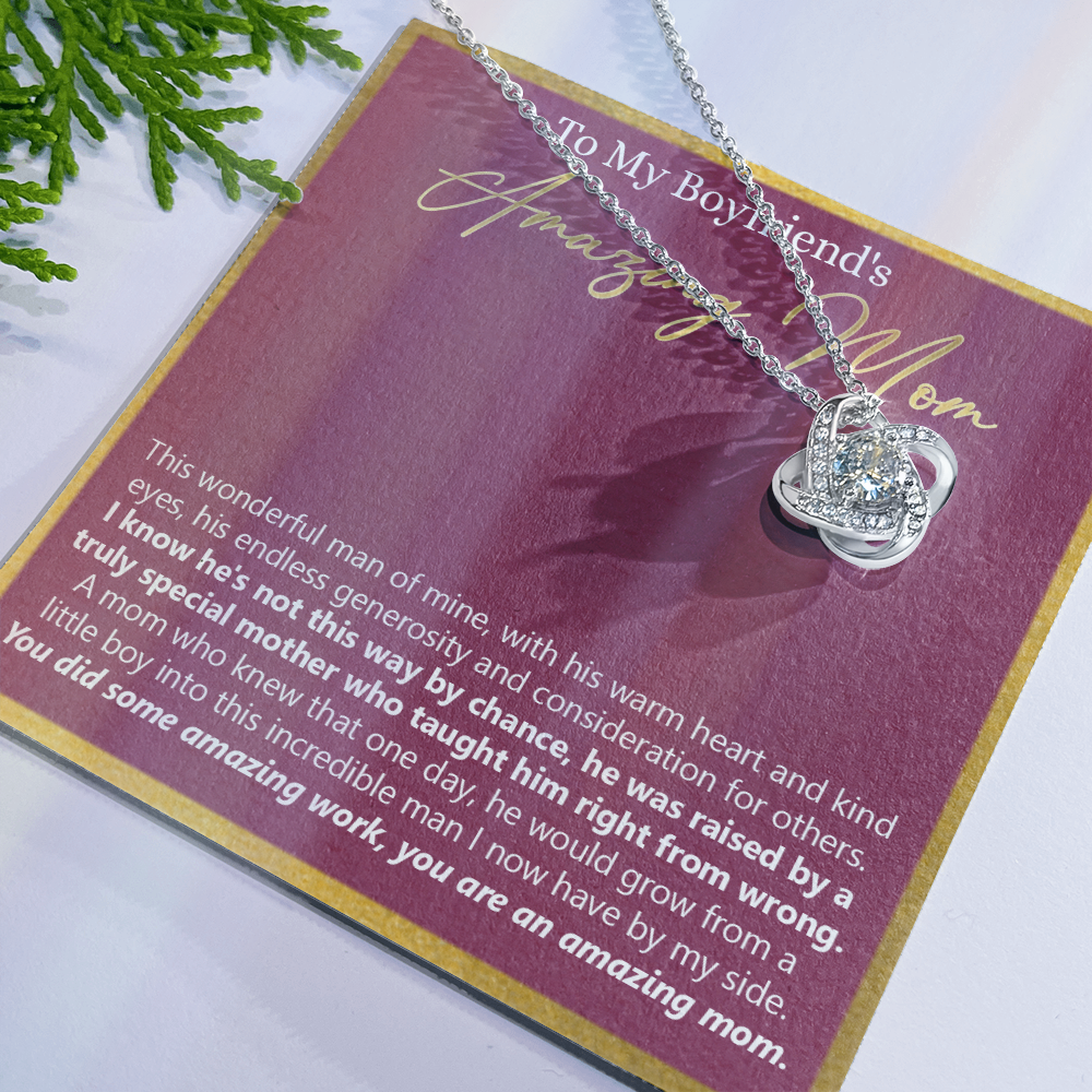 To My Boyfriends Mom Necklace From Girlfriends Mom, Love Knot Necklace Gifts For Boyfriends Mom, Boyfriends Amazing Mom Necklace Gift On Birthday Gift Mothers Day Presents For Mom Necklace For Women