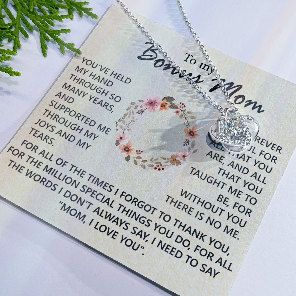 To My Bonus Mom Necklace From Bonus Son, Jewelry For Mom, Mother And Son Gift Necklace, Bonus Mom Love Knot Necklace Gift On Mother's Day, Anniversary, Birthday Gift, I Love You Necklace For Her