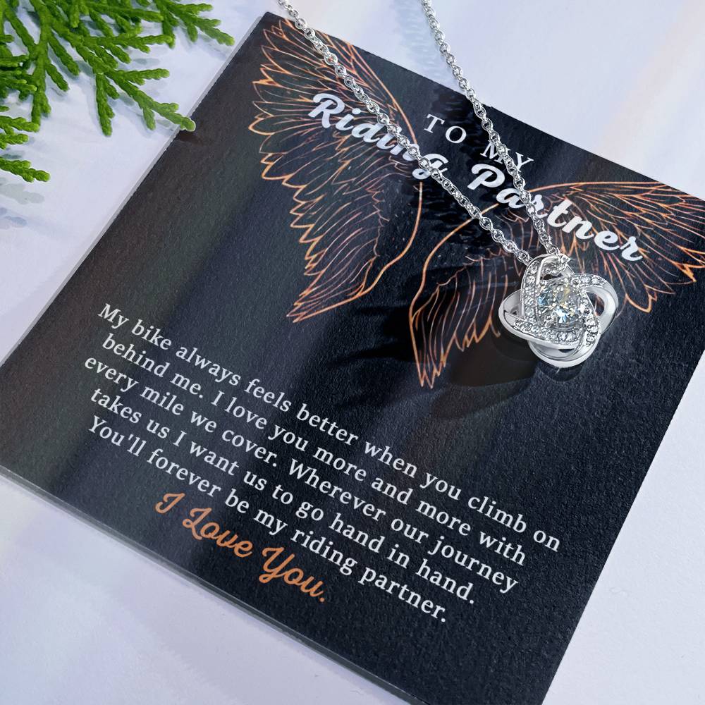 To My Riding Partner Necklace From Husband, Boyfriend, Love Knot Necklace Gift For Riding Partner, Cubic Zirconia Necklace Gift, Bikers Gift Necklace for Her Romantic, Girlfriend Gift Necklace 177433188713
